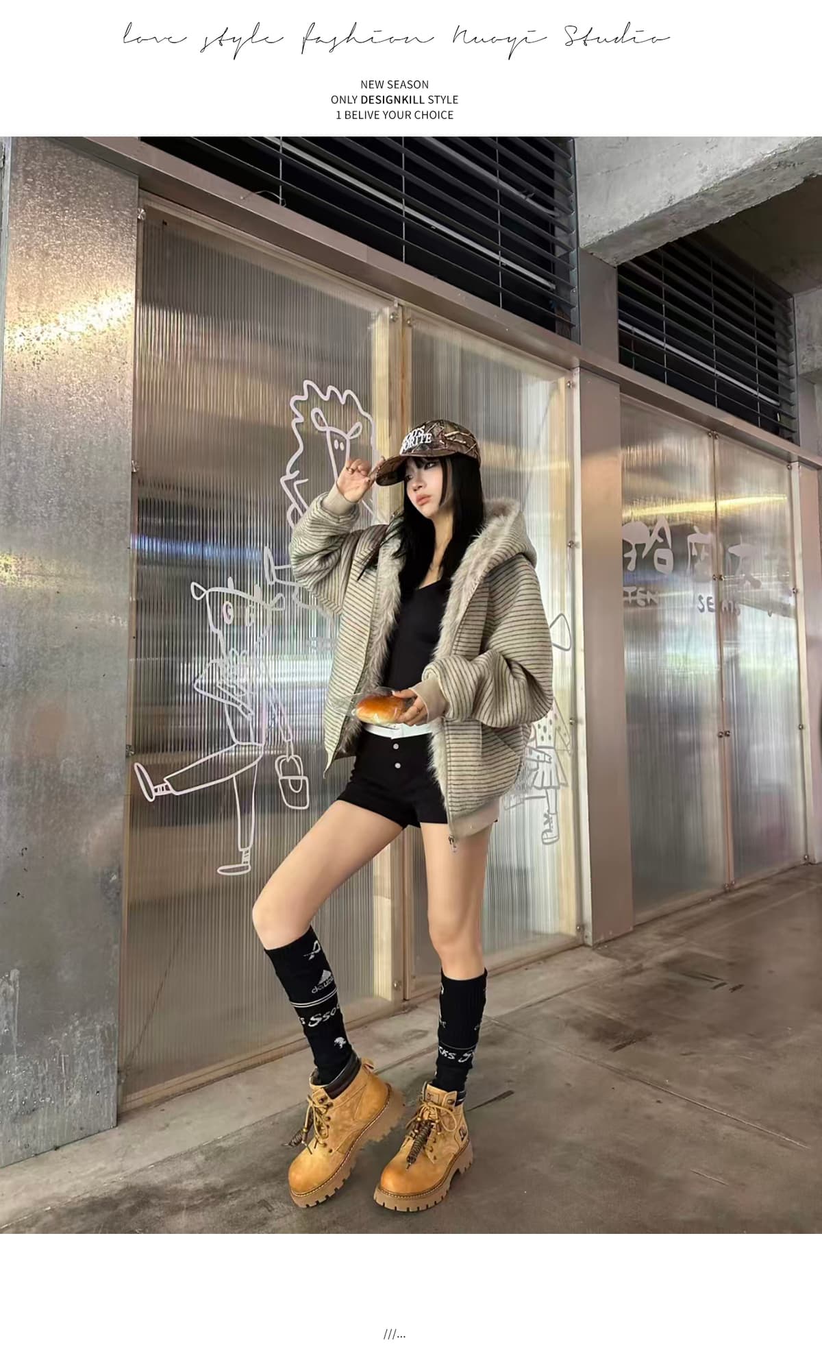 스트라이프 프로필 모양 모피 칼라 두꺼운 면 옷 남자 폭발 2026 새로운 좌 산 조각 여성 코트 머저리 상세 이미지 22