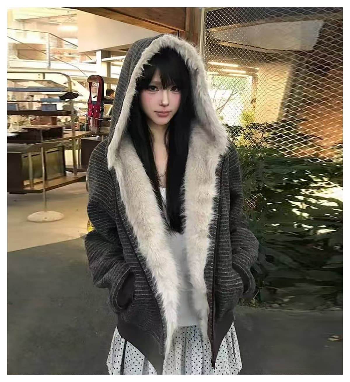 스트라이프 프로필 모양 모피 칼라 두꺼운 면 옷 남자 폭발 2026 새로운 좌 산 조각 여성 코트 머저리 상세 이미지 24