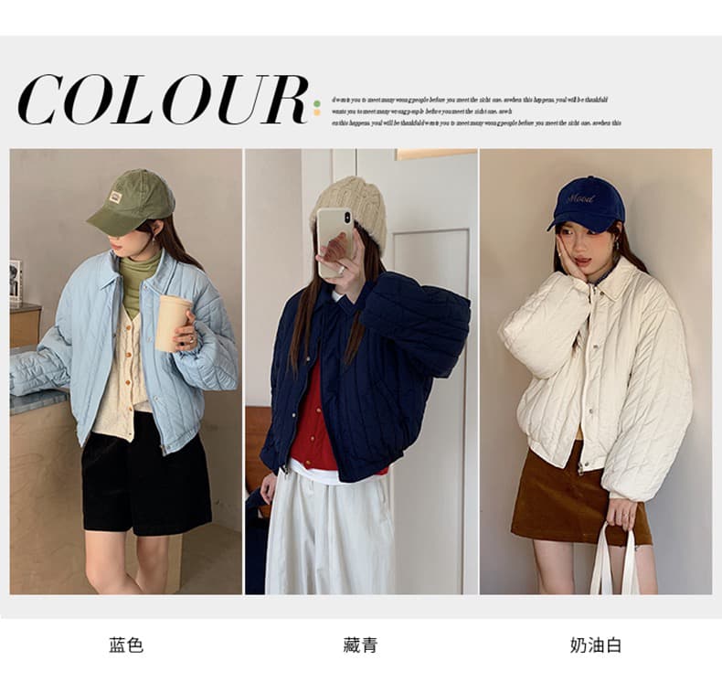 실사 색상 컬러 짜임 표 세로 줄무늬 Rational 겨울 폴로 칼라 작은 키 가벼움 면 의류 달콤함 한국 스타일 루즈핏 면 옷 재킷 상세 이미지 8