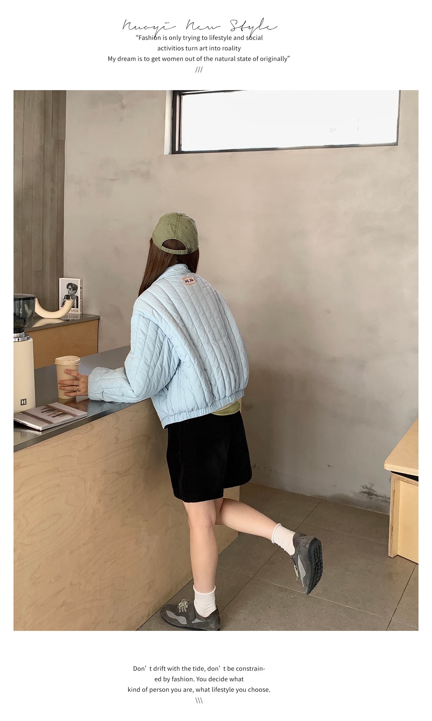 실사 색상 컬러 짜임 표 세로 줄무늬 Rational 겨울 폴로 칼라 작은 키 가벼움 면 의류 달콤함 한국 스타일 루즈핏 면 옷 재킷 상세 이미지 14