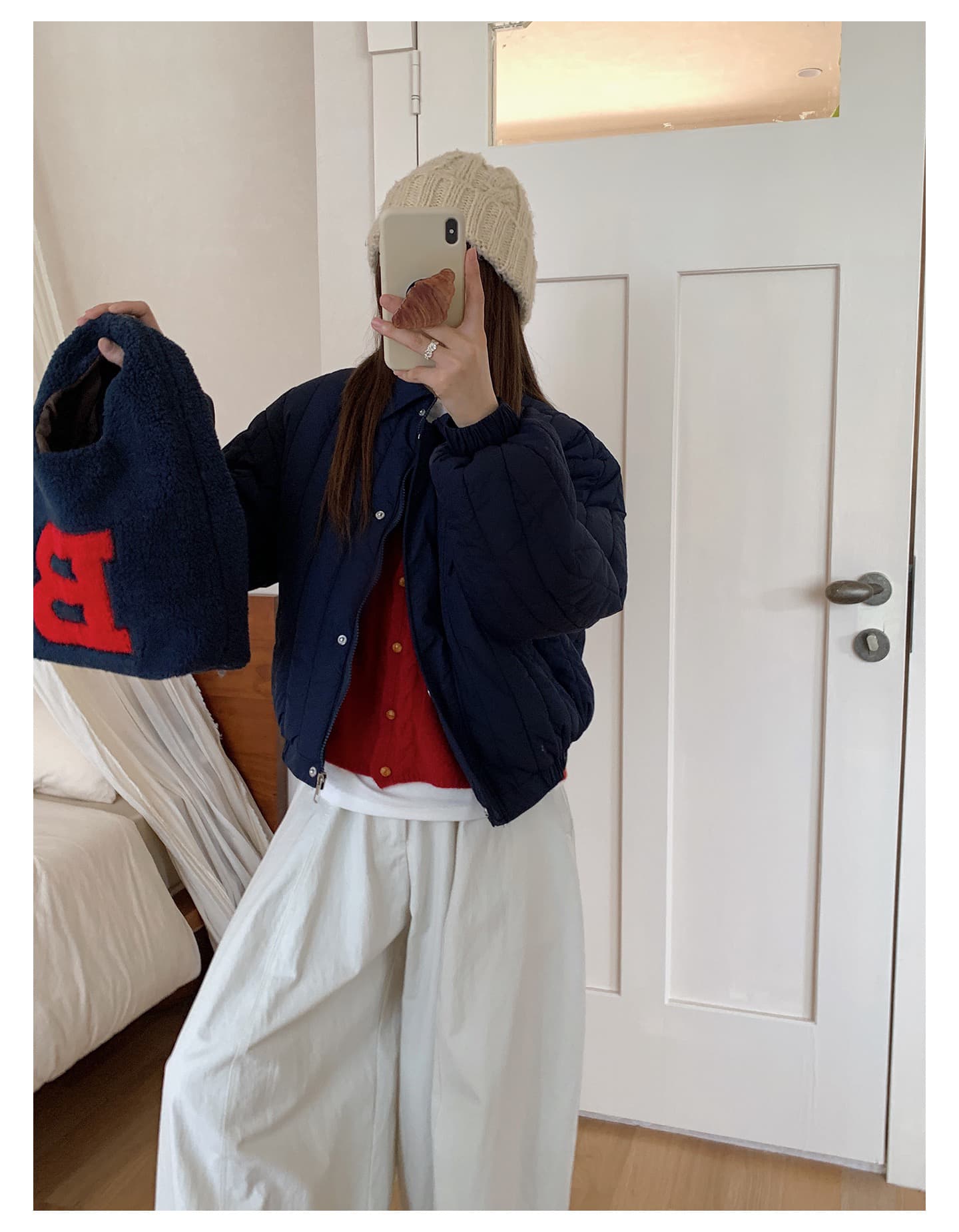 실사 색상 컬러 짜임 표 세로 줄무늬 Rational 겨울 폴로 칼라 작은 키 가벼움 면 의류 달콤함 한국 스타일 루즈핏 면 옷 재킷 상세 이미지 27