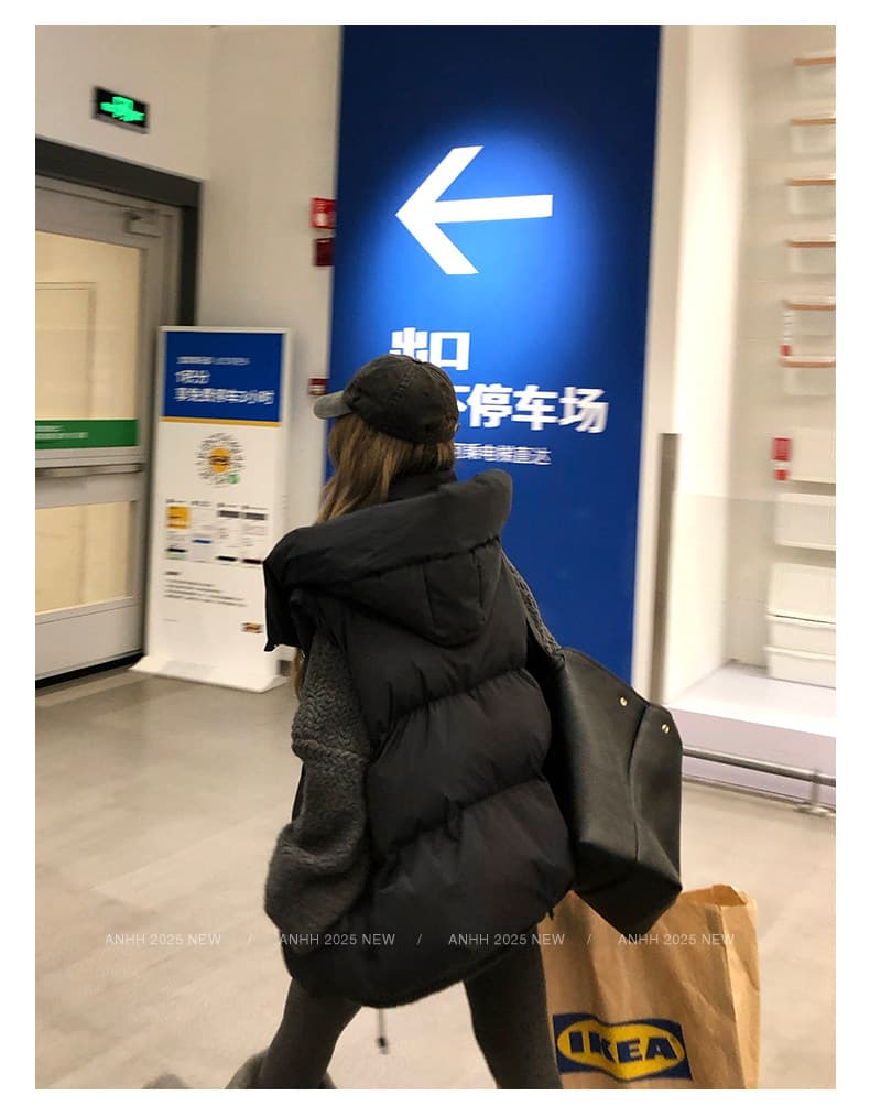 유럽 상품 빅 사이즈 얇고 가벼운 다운 코튼 베스트 여자 2026 섹션 탈착식 후드 보온 조끼 재킷 상세 이미지 10