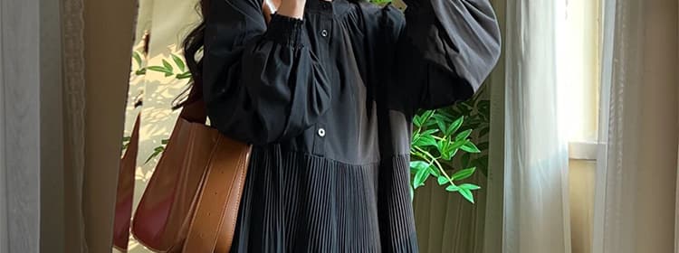 지금 지금 2026 봄 여름 새로운 임산부 드레스 루즈핏 슬림해 보이는 플리츠 라운드 넥 미니멀리즘 느긋한 문예 출산 착용 상세 이미지 28