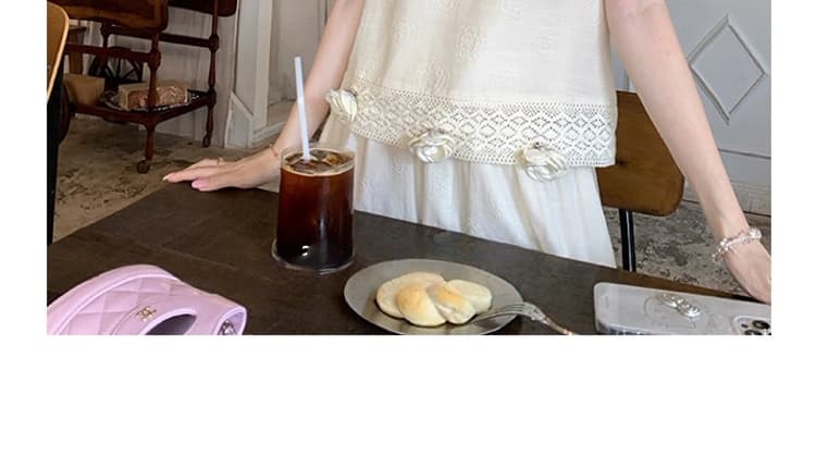 선물 물품 여름 새로운 질감 섹션 3 차원 장미 엠보싱 무거운 작업 거품 소매 라운드 넥 작은 셔츠 반신 치마 세트 상세 이미지 32