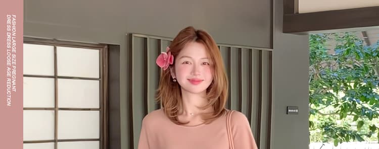 임산부 라운드 넥 긴팔 진자 디자인 미니멀리즘 품격 맨위 반신 스커트 투피스 세트 상세 이미지 1