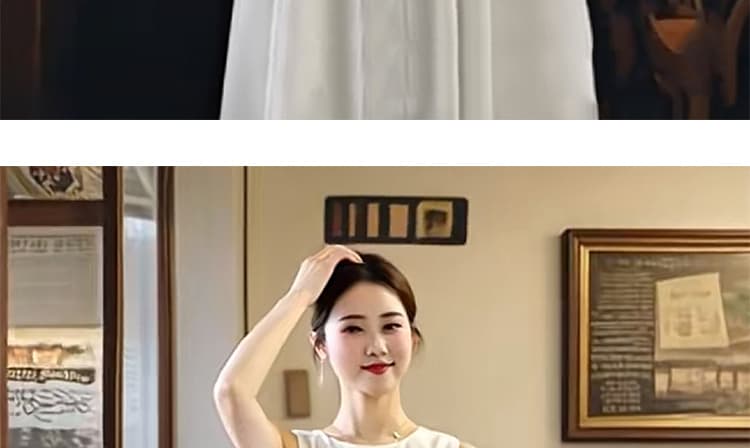 2026 새로운 임산부 프랑스식 화이트 프릴 민소매 맨위 돼지 코 버클 슬림해 보이는 반신 스커트 투피스 세트 세트 상세 이미지 22