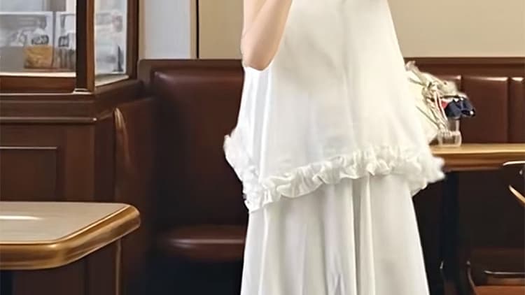 2026 새로운 임산부 프랑스식 화이트 프릴 민소매 맨위 돼지 코 버클 슬림해 보이는 반신 스커트 투피스 세트 세트 상세 이미지 33