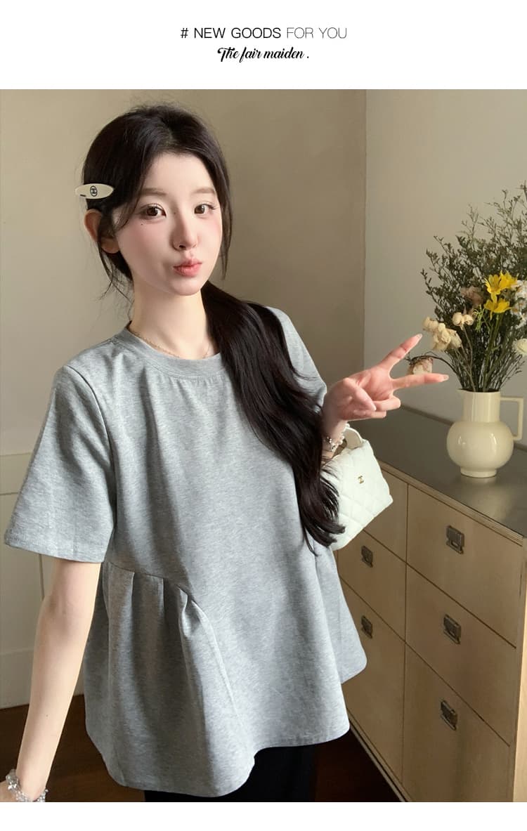 실사 지금 지금 여름 한국 스타일 루즈핏 슬림해 보이는 빅 사이즈 반팔 라운드 넥 트렌디 엄마 티셔츠 맨위 임산부 반신 스커트 상세 이미지 10