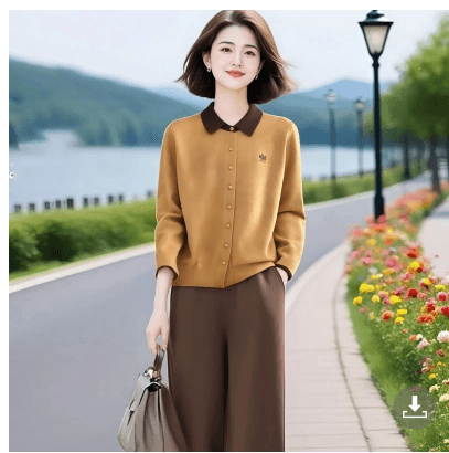 경관 그림 한국 스타일 미니멀리즘 여성 의류 출퇴근 디자인 봄 가을 외국 가스 패션 폴로 칼라 니트 스웨터 이미지 3