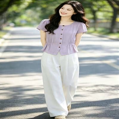 프랑스식 외국 가스 라운드 넥 반팔 여성 셔츠 2026 여름 새로운 화이트 허리 수축 작은 대중 디자인 센스 슬림해 보이는 맨위 이미지 3