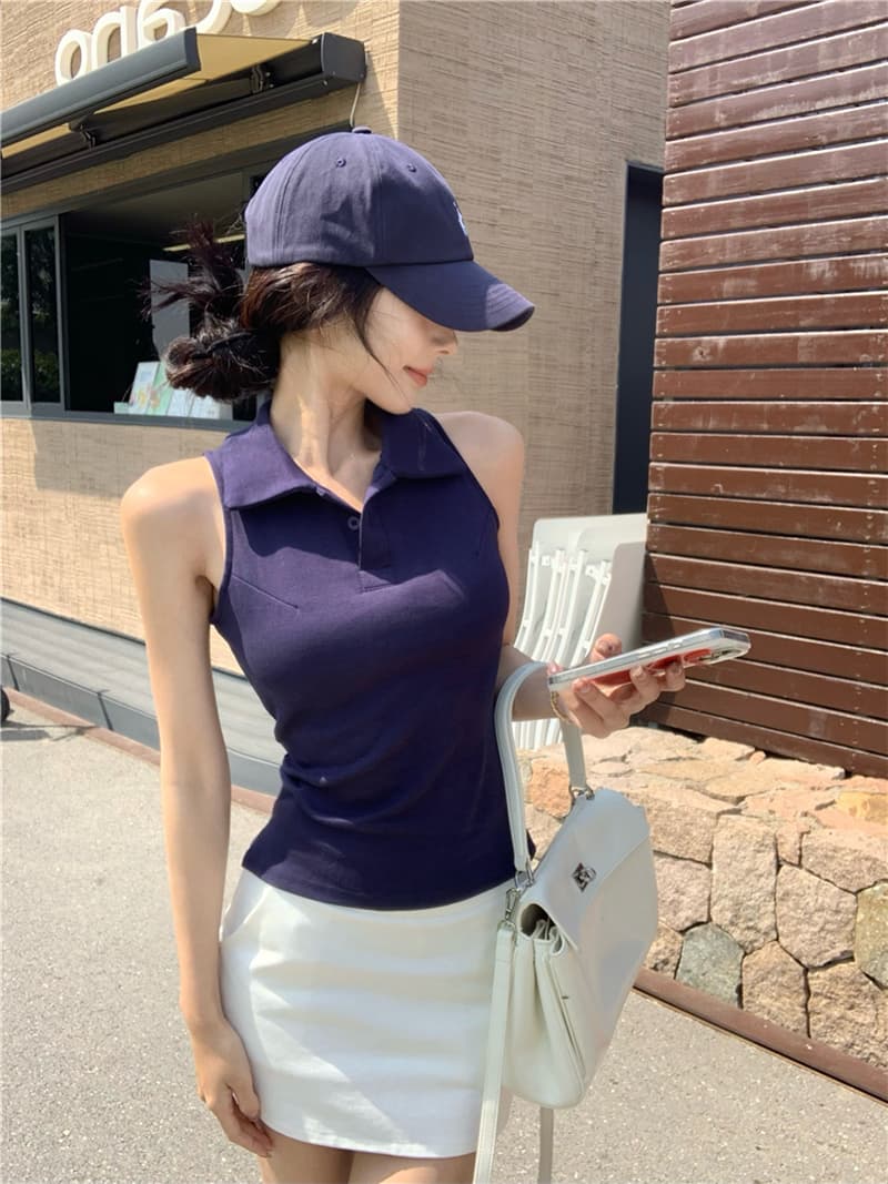 실사 섹시함 여름 일본과 한국 여성 학원 스타일 발굴하다 어깨 POLO 칼라 조끼 맨위 티셔츠 여성 상세 이미지 23