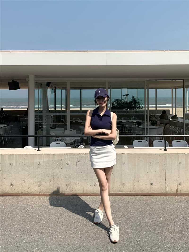 실사 섹시함 여름 일본과 한국 여성 학원 스타일 발굴하다 어깨 POLO 칼라 조끼 맨위 티셔츠 여성 상세 이미지 25