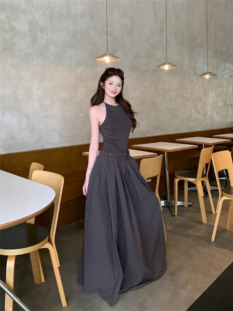 실사 레트로 섹시함 패치워크 페이크 레이어드 슬립 슬림해 보이는 드레스 롱 스커트 여성 상세 이미지 2