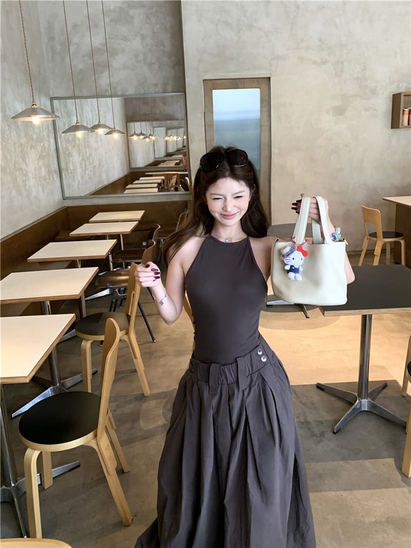 실사 레트로 섹시함 패치워크 페이크 레이어드 슬립 슬림해 보이는 드레스 롱 스커트 여성 상세 이미지 6