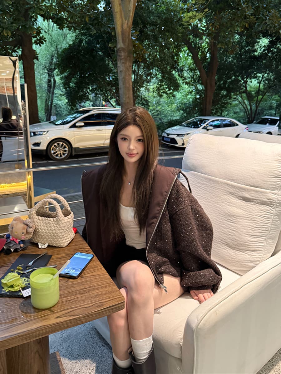 실사 가을 의상 후드 작은 샤넬 스타일 모직 루즈핏 레트로 여성 코트 이미지 3