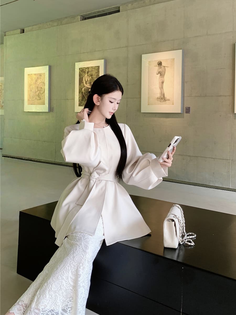 실사 디자인 센스 벌룬 소매 정장 드레스 스트랩 여성 코트 이미지 2