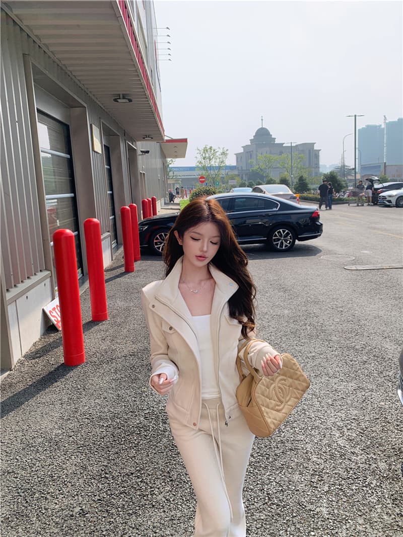 실사 한 부서 착용 가져 가라. 몸매 가꾸기 슬림해 보이는 허리 수축 맨위 재킷 스트레이트 부츠컷 캐주얼 바지 긴 바지 세트 여성 상세 이미지 9
