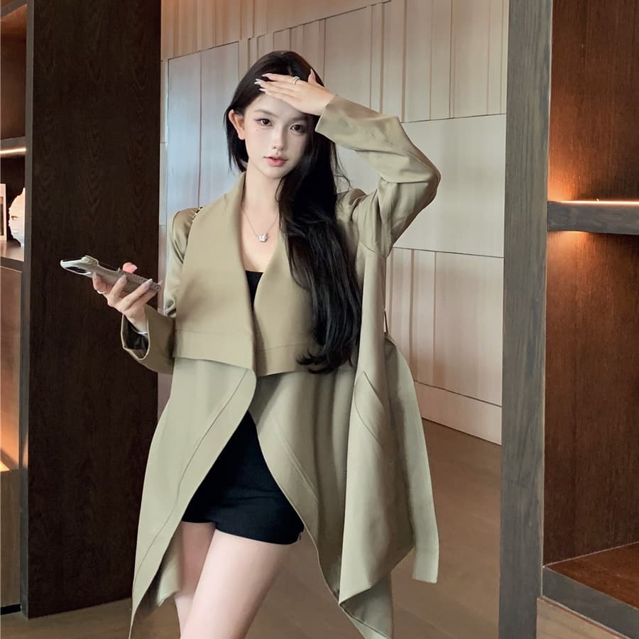 실사 레트로 섹시함 불규칙 빅 칼라 루즈핏 패션 바람막이 여성 코트 이미지 5