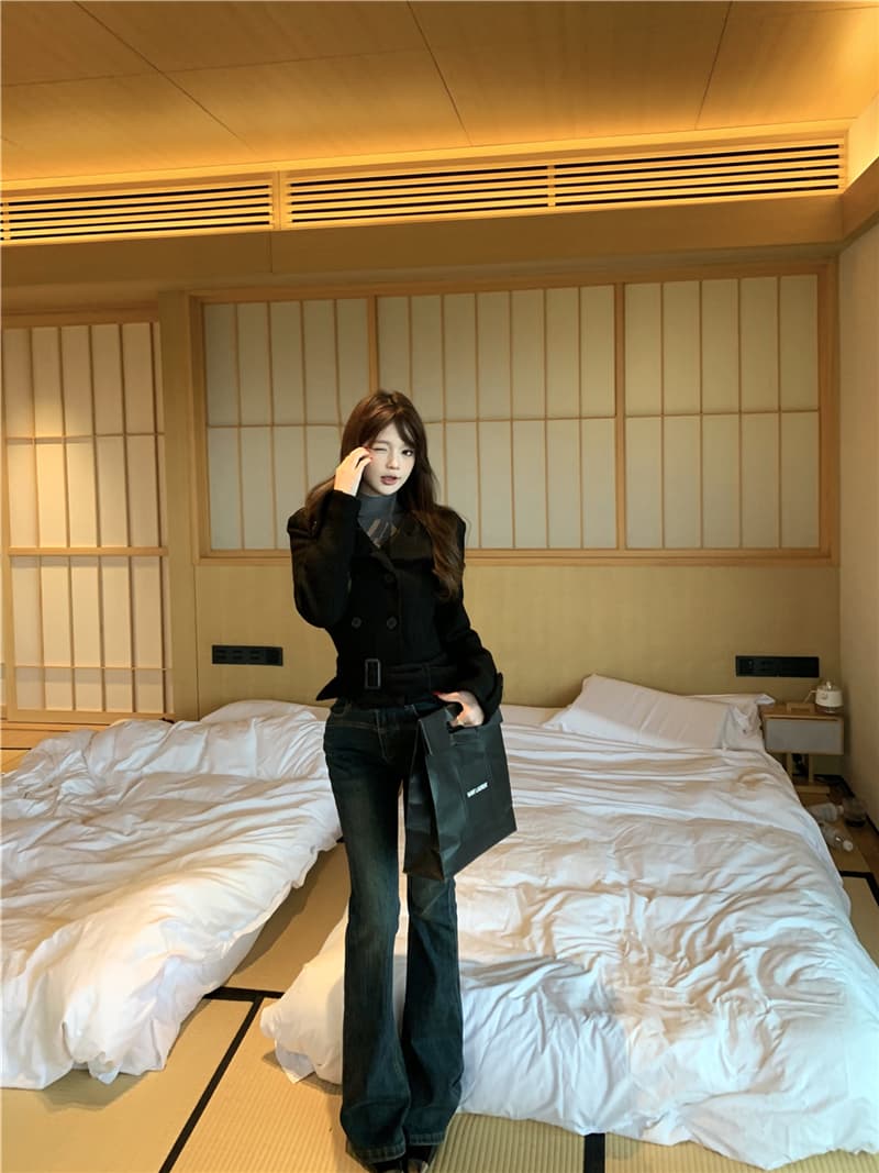 실사 가을 겨울 레트로 탈착식 치마 이중 버튼 슬림해 보이는 울 코트 허리 수축 여성 드레스 상세 이미지 7