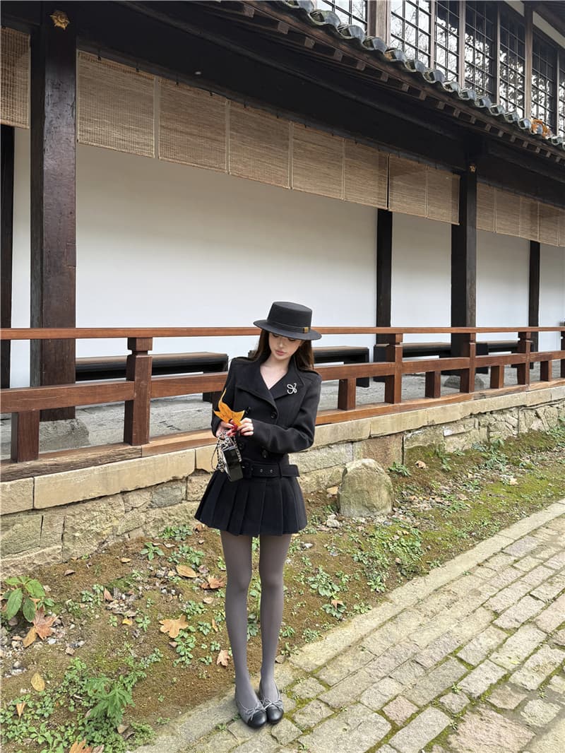 실사 가을 겨울 모직 정장 허리 수축 슬림해 보이는 플리츠 스커트 재킷 여성 드레스 상세 이미지 32