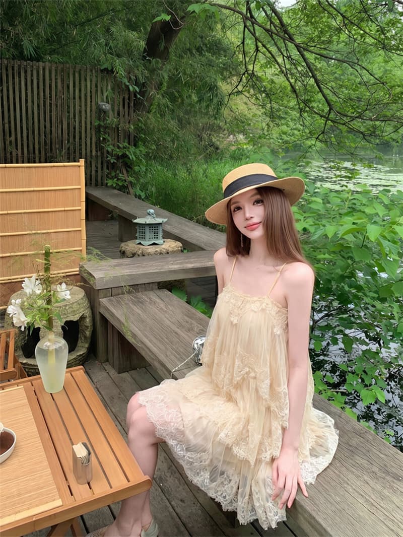 실사 여름 섹시함 무거운 작업 레이스 슬립 드레스 미니 스커트 여성 상세 이미지 2