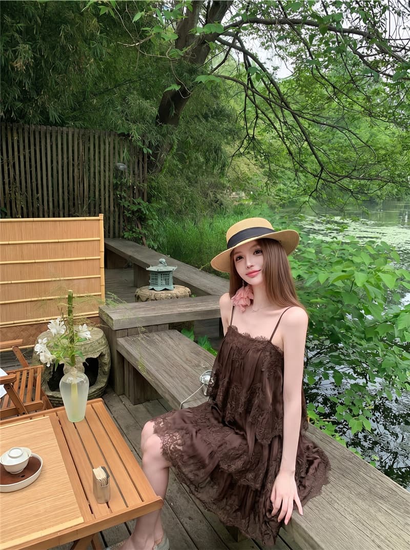 실사 여름 섹시함 무거운 작업 레이스 슬립 드레스 미니 스커트 여성 상세 이미지 22