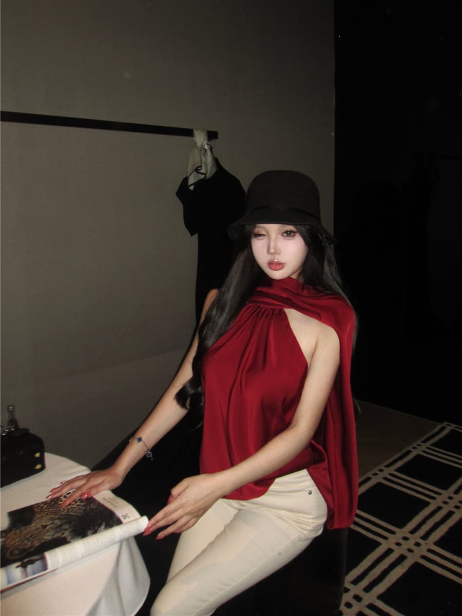 실사 여름 섹시함 루즈핏 망토 민소매 조끼 다용도 맨위 여성 이미지 3