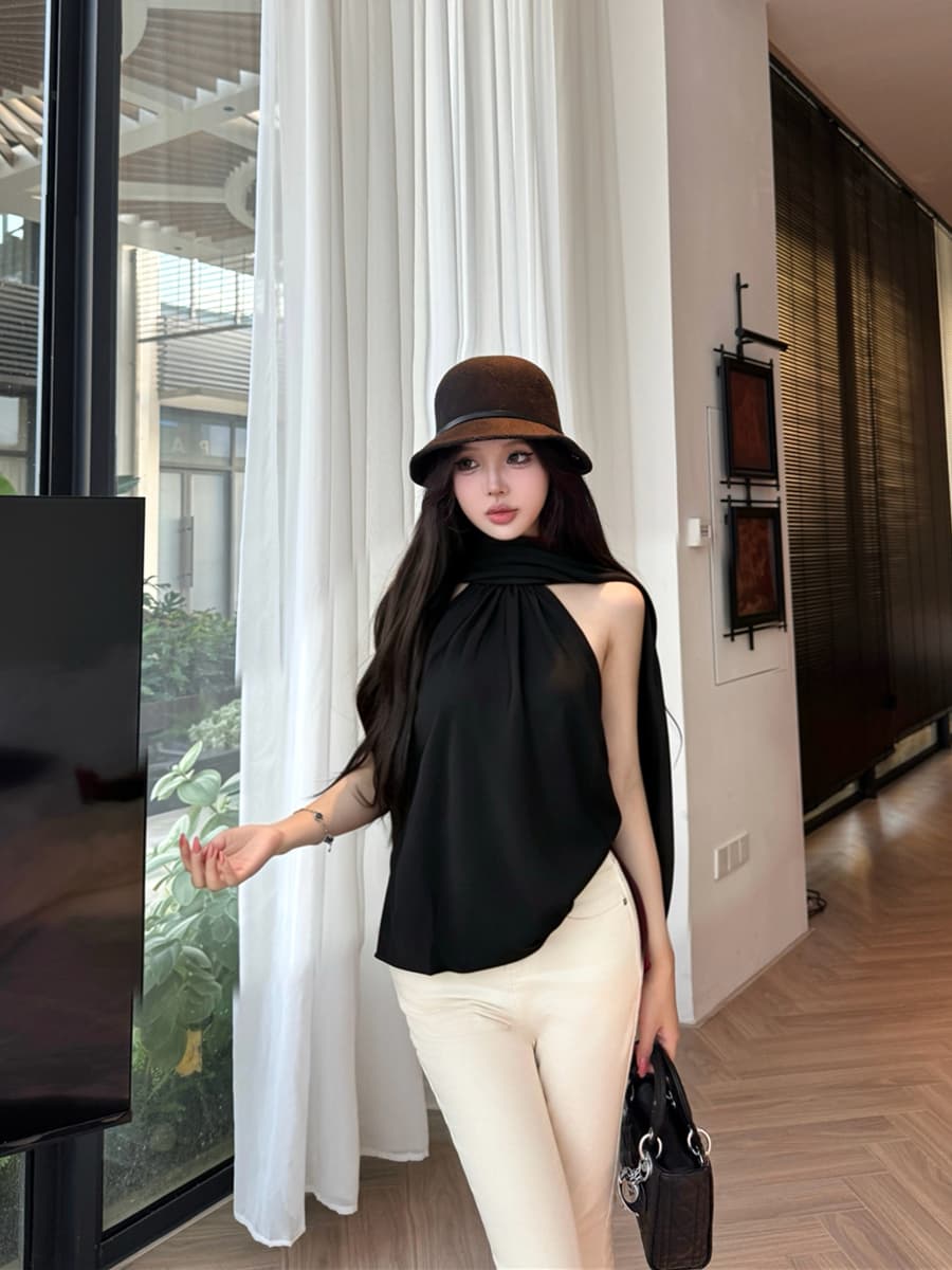 실사 여름 섹시함 루즈핏 망토 민소매 조끼 다용도 맨위 여성 이미지 4