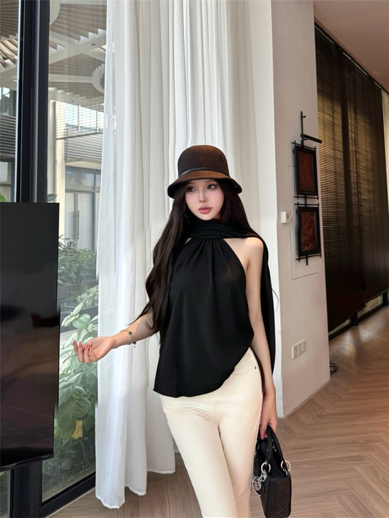 실사 여름 섹시함 루즈핏 망토 민소매 조끼 다용도 맨위 여성 상세 이미지 3