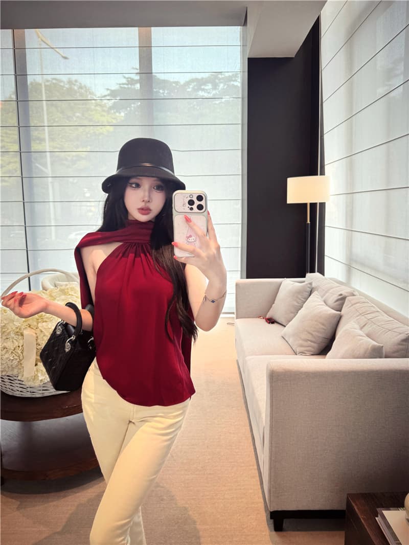 실사 여름 섹시함 루즈핏 망토 민소매 조끼 다용도 맨위 여성 상세 이미지 5