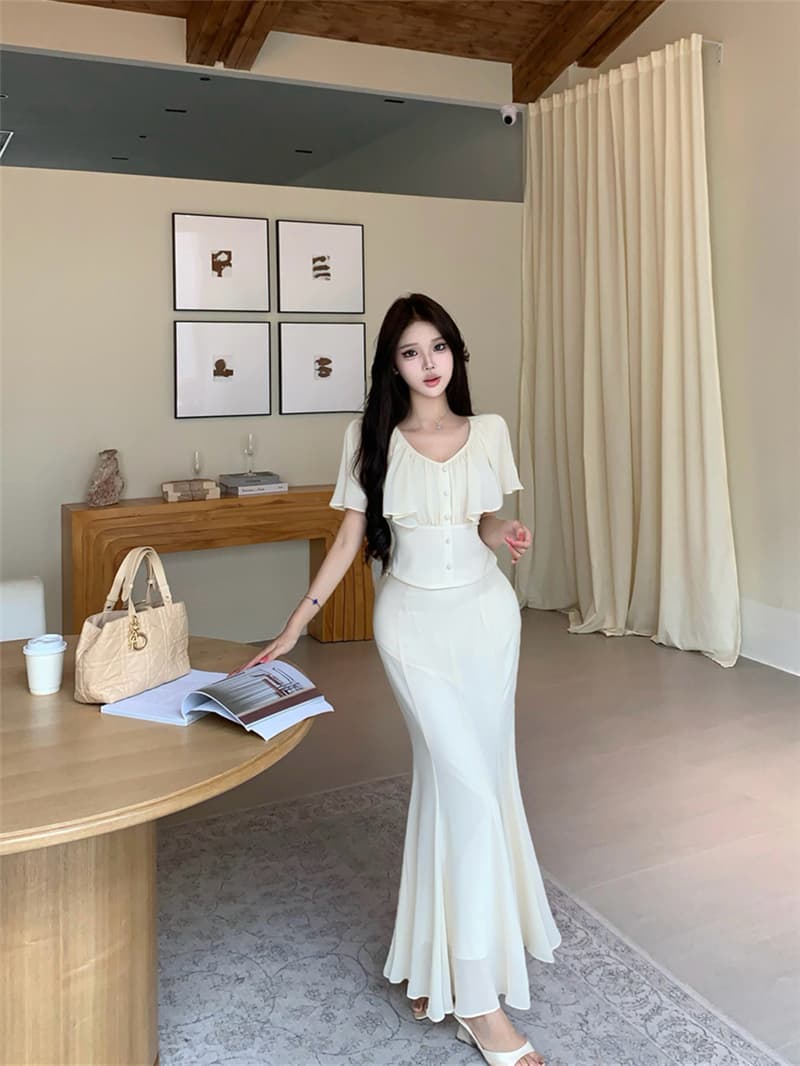 실사 여름 섹시함 허리 수축 슬림해 보이는 망토 맨위 하이웨이스트 타이트 스커트 인어 꼬리 스커트 반신 치마 세트 여성 상세 이미지 16