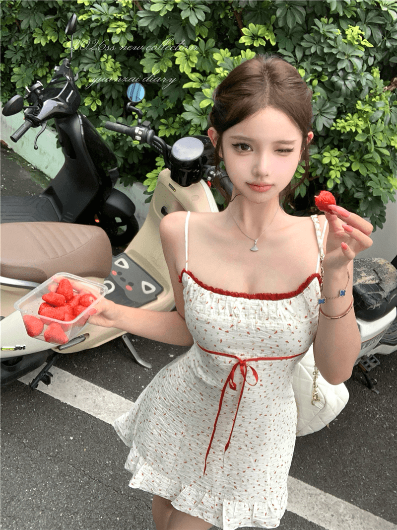 실사 여름 섹시함 꽃무늬 슬립 드레스 타이트 스커트 여성 상세 이미지 2