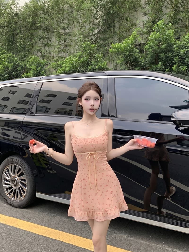 실사 여름 섹시함 꽃무늬 슬립 드레스 타이트 스커트 여성 상세 이미지 3