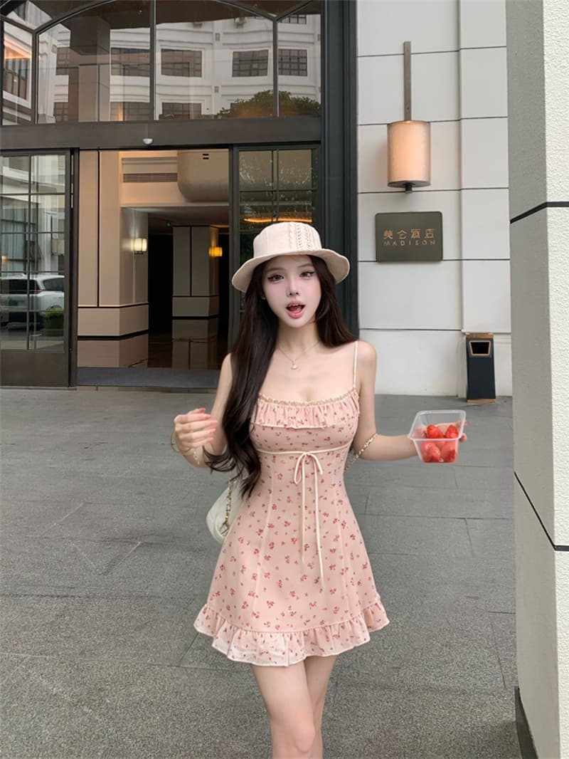 실사 여름 섹시함 꽃무늬 슬립 드레스 타이트 스커트 여성 상세 이미지 6