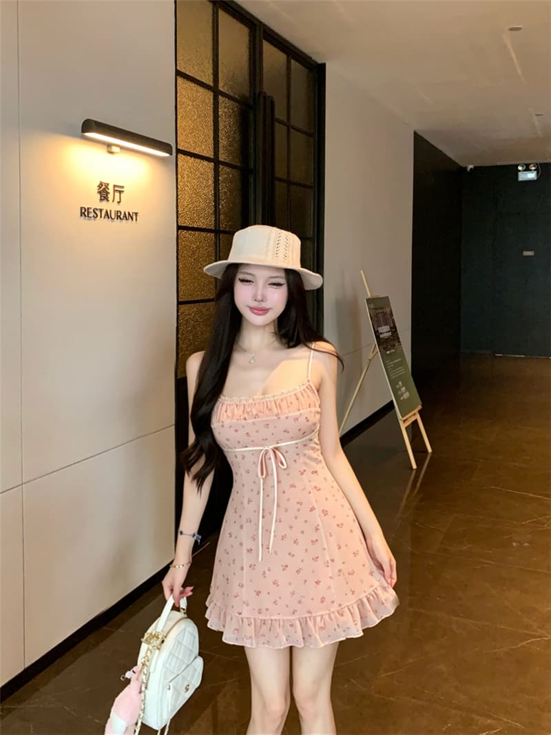 실사 여름 섹시함 꽃무늬 슬립 드레스 타이트 스커트 여성 상세 이미지 7