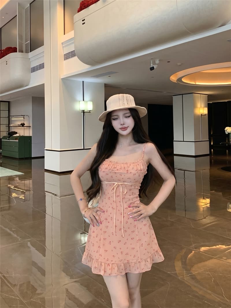 실사 여름 섹시함 꽃무늬 슬립 드레스 타이트 스커트 여성 상세 이미지 10