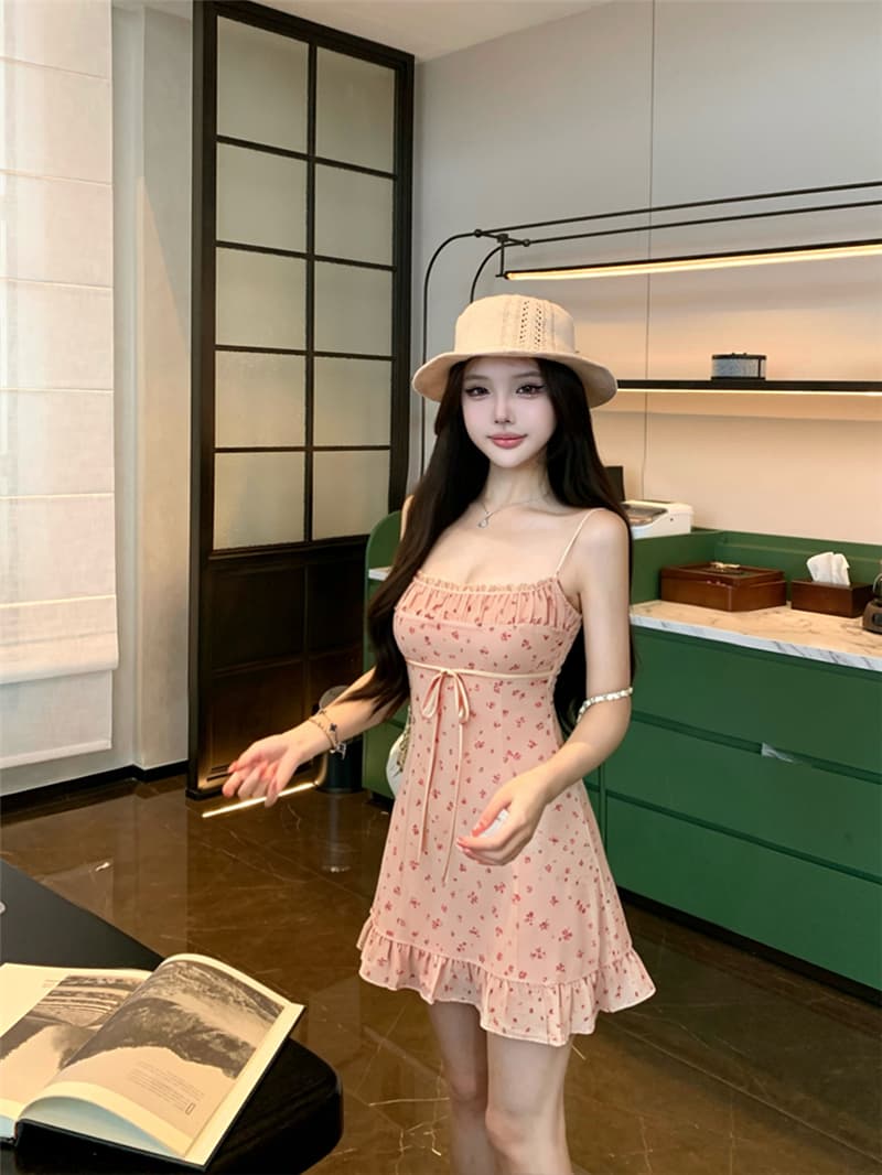 실사 여름 섹시함 꽃무늬 슬립 드레스 타이트 스커트 여성 상세 이미지 13
