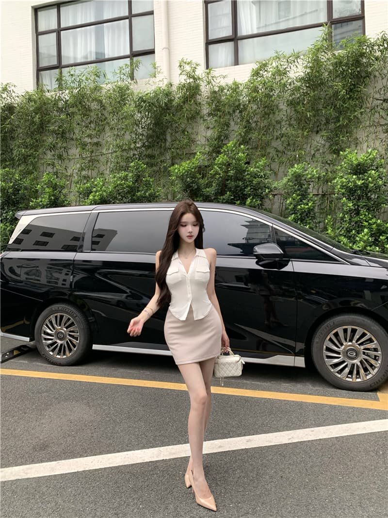 실사 여름 레트로 섹시함 몸매 가꾸기 슬림해 보이는 민소매 슈퍼 부드러운 니트 맨위 하이웨이스트 타이트 스커트 반신 치마 세트 여성 상세 이미지 21