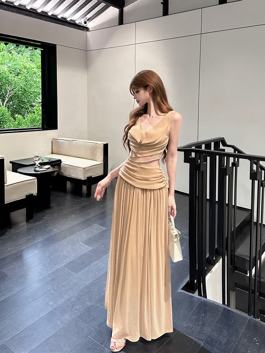 실사 여름 레트로 섹시함 흔들다 칼라 레이스 레이스 홀로우 아웃 패션 드레스 롱 스커트 여성 이미지 3
