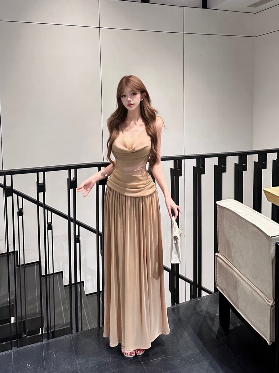 실사 여름 레트로 섹시함 흔들다 칼라 레이스 레이스 홀로우 아웃 패션 드레스 롱 스커트 여성 이미지 4