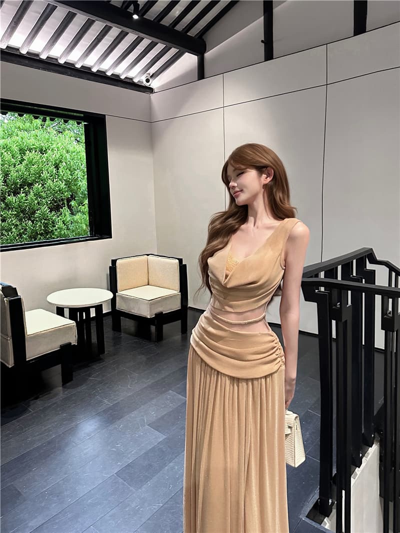 실사 여름 레트로 섹시함 흔들다 칼라 레이스 레이스 홀로우 아웃 패션 드레스 롱 스커트 여성 상세 이미지 4
