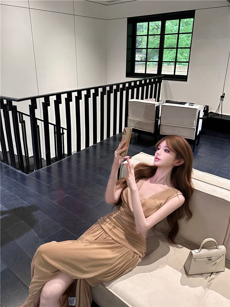 실사 여름 레트로 섹시함 흔들다 칼라 레이스 레이스 홀로우 아웃 패션 드레스 롱 스커트 여성 상세 이미지 7