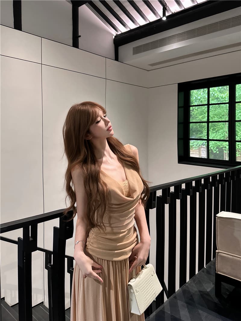 실사 여름 레트로 섹시함 흔들다 칼라 레이스 레이스 홀로우 아웃 패션 드레스 롱 스커트 여성 상세 이미지 8