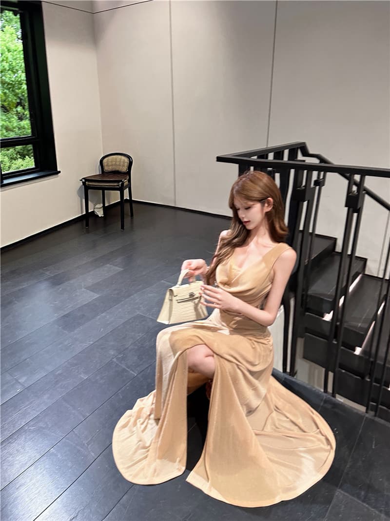 실사 여름 레트로 섹시함 흔들다 칼라 레이스 레이스 홀로우 아웃 패션 드레스 롱 스커트 여성 상세 이미지 11