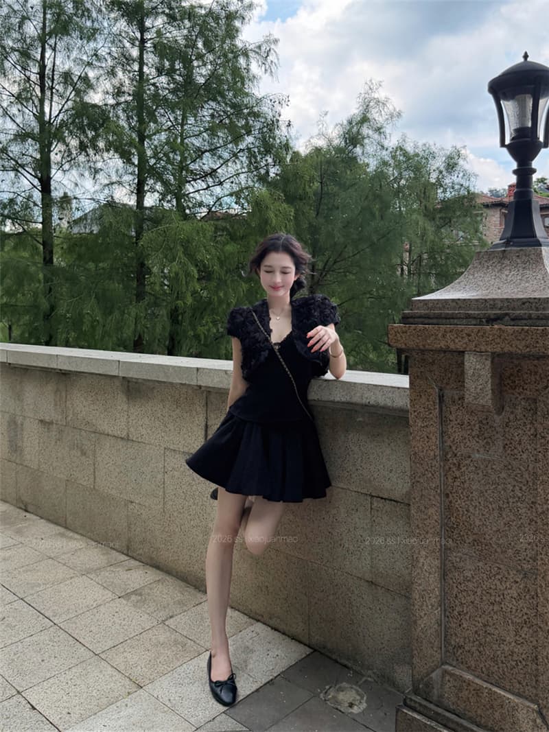 실사 여름 섹시함 V넥 슬립 맨위 반신 스커트 짧은 치마바지 꽃 외부 가져 가라. 오픈 가디건 세 조각 여성 세트 상세 이미지 16