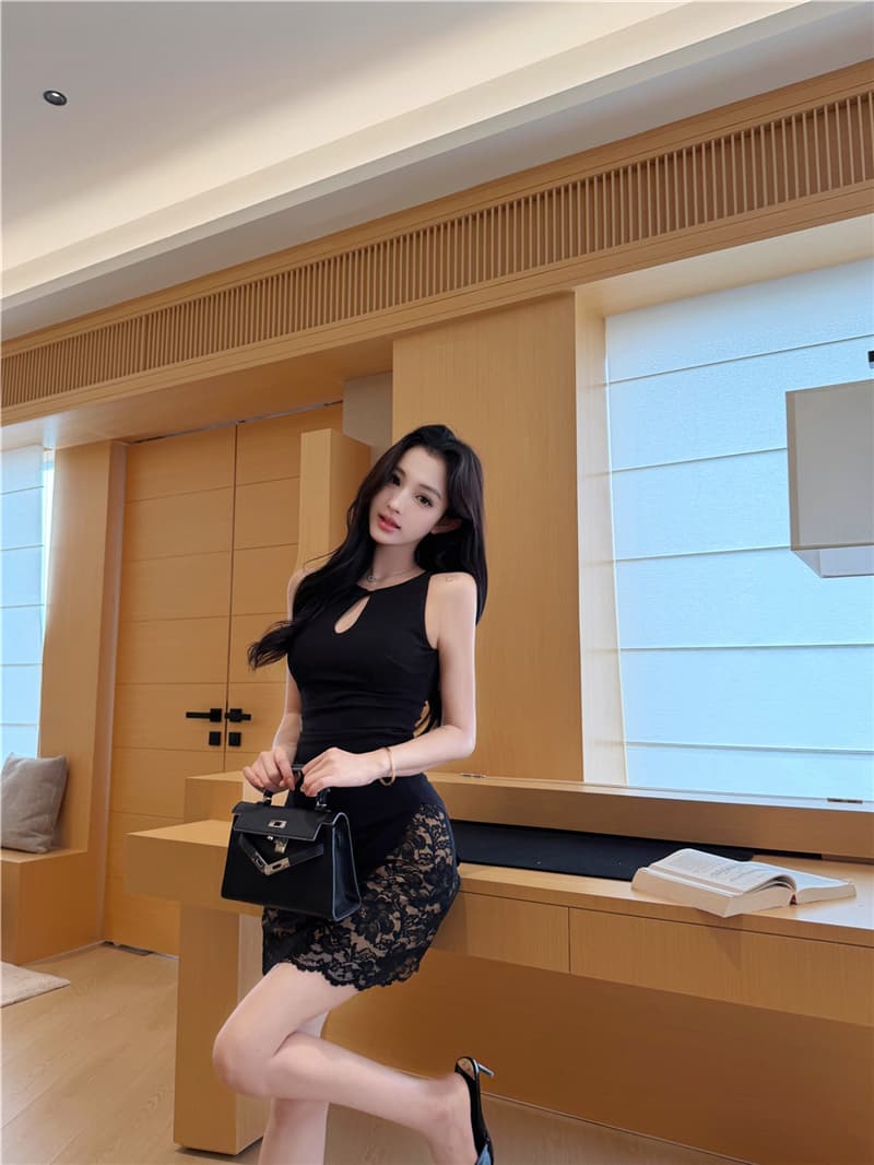 실사 여름 레트로 섹시함 레이스 조각 슬림해 보이는 타이트 스커트 드레스 품격 미니 스커트 여성 상세 이미지 16