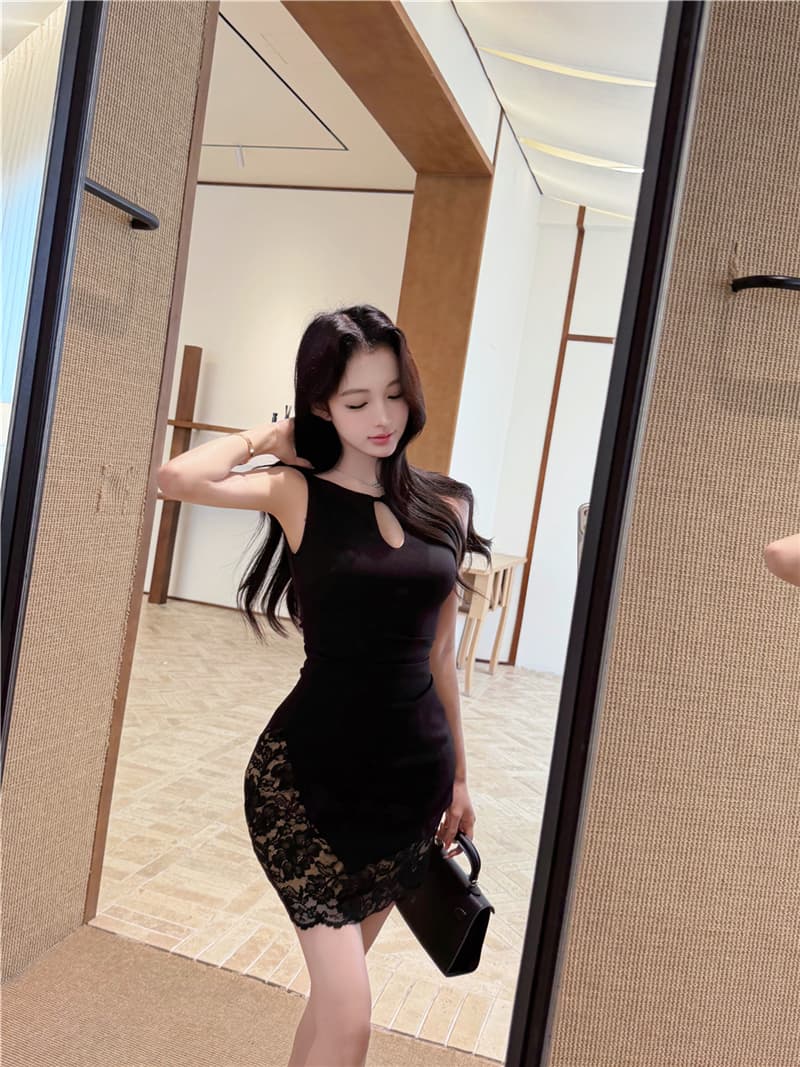실사 여름 레트로 섹시함 레이스 조각 슬림해 보이는 타이트 스커트 드레스 품격 미니 스커트 여성 상세 이미지 24