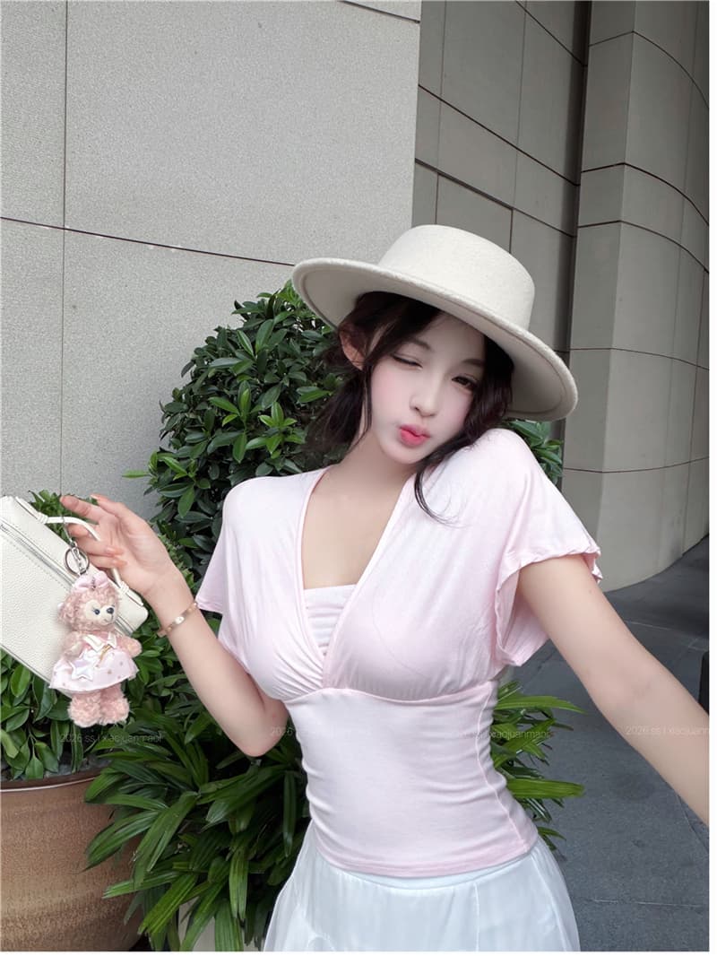 실사 여름 섹시함 페이크 레이어드 주름 블라우스 튜브탑 맨위 불규칙 정신 동적 반신 스커트 여성 상세 이미지 29