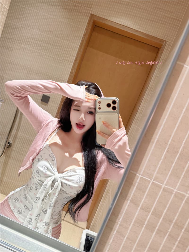 실사 여름 섹시함 순수한 욕망 나비 슬립 튜브탑 자외선 차단 오픈 가디건 타이트 스커트 물고기 꼬리표 반 길이 치마 세트 여성 상세 이미지 13