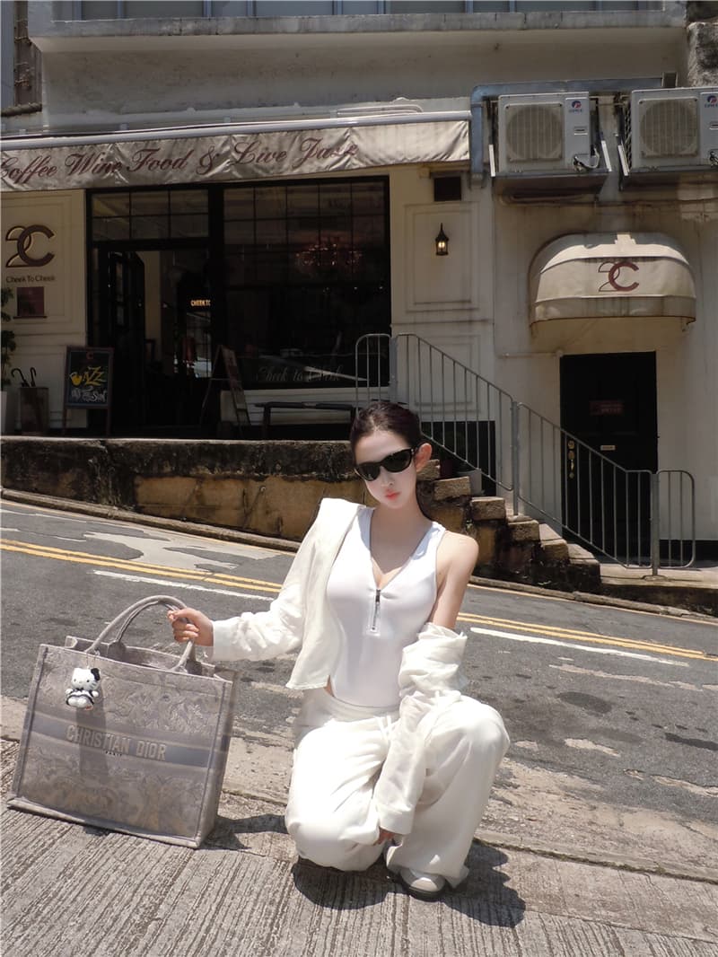 실사 이른 가을 섹시함 올인원 발굴하다 구두 지퍼 미니멀리즘 품격 조끼 느슨함 센스 후드 셔츠 긴 바지 세트 여성 상세 이미지 6